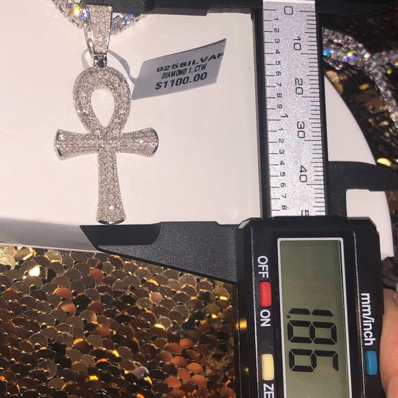 1 carat real diamond ankh cross pendant, hiphop statement natural diamond charm - Picture 3 of 4